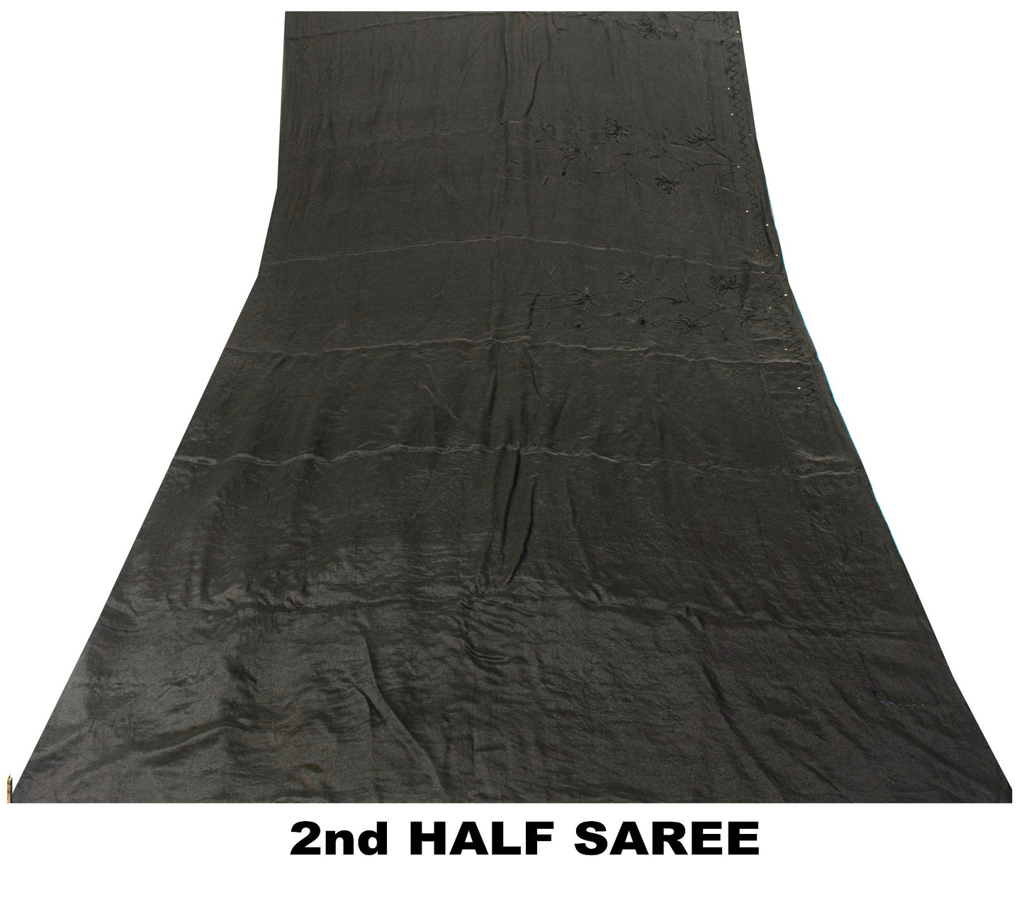 Sanskriti Vintage Black Pure Crepe Silk Sari Hand Embroidery Sequins Saree 5.5YD