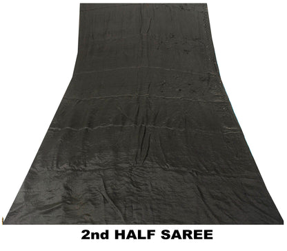 Sanskriti Vintage Black Pure Crepe Silk Sari Hand Embroidery Sequins Saree 5.5YD