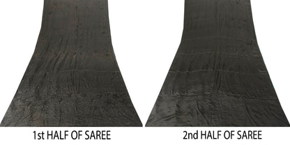 Sanskriti Vintage Black Pure Crepe Silk Sari Hand Embroidery Sequins Saree 5.5YD