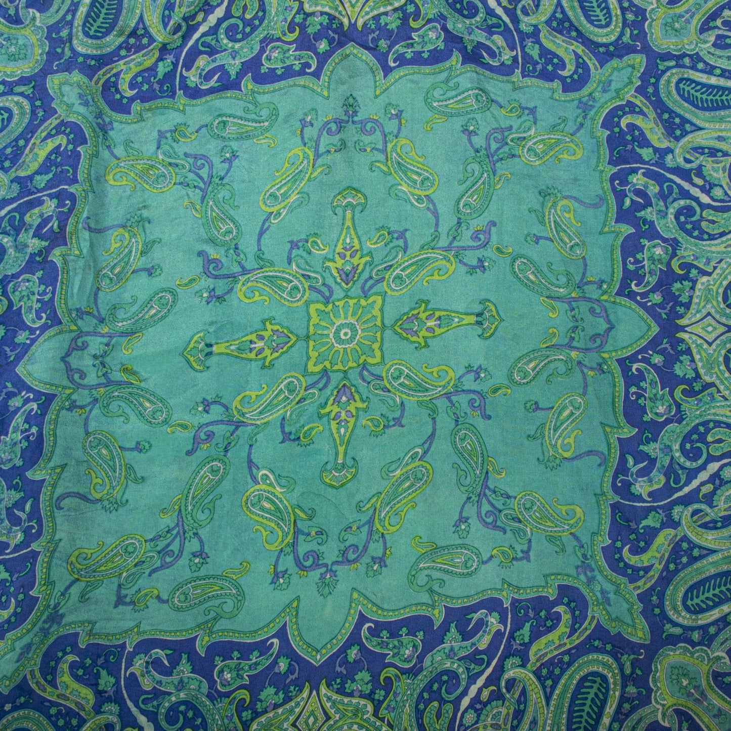 Sanskriti Vintage Saree Blue Pure Crepe Paisley Print Sari 6Yard Craft Fabric