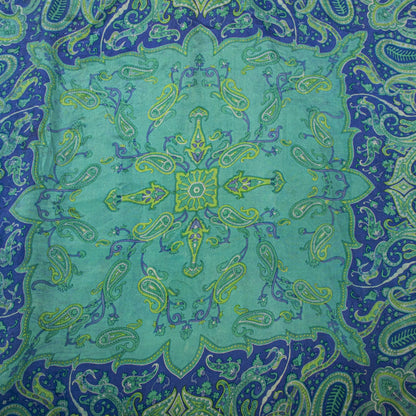 Sanskriti Vintage Saree Blue Pure Crepe Paisley Print Sari 6Yard Craft Fabric