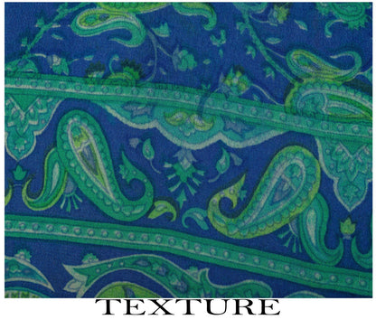 Sanskriti Vintage Saree Blue Pure Crepe Paisley Print Sari 6Yard Craft Fabric