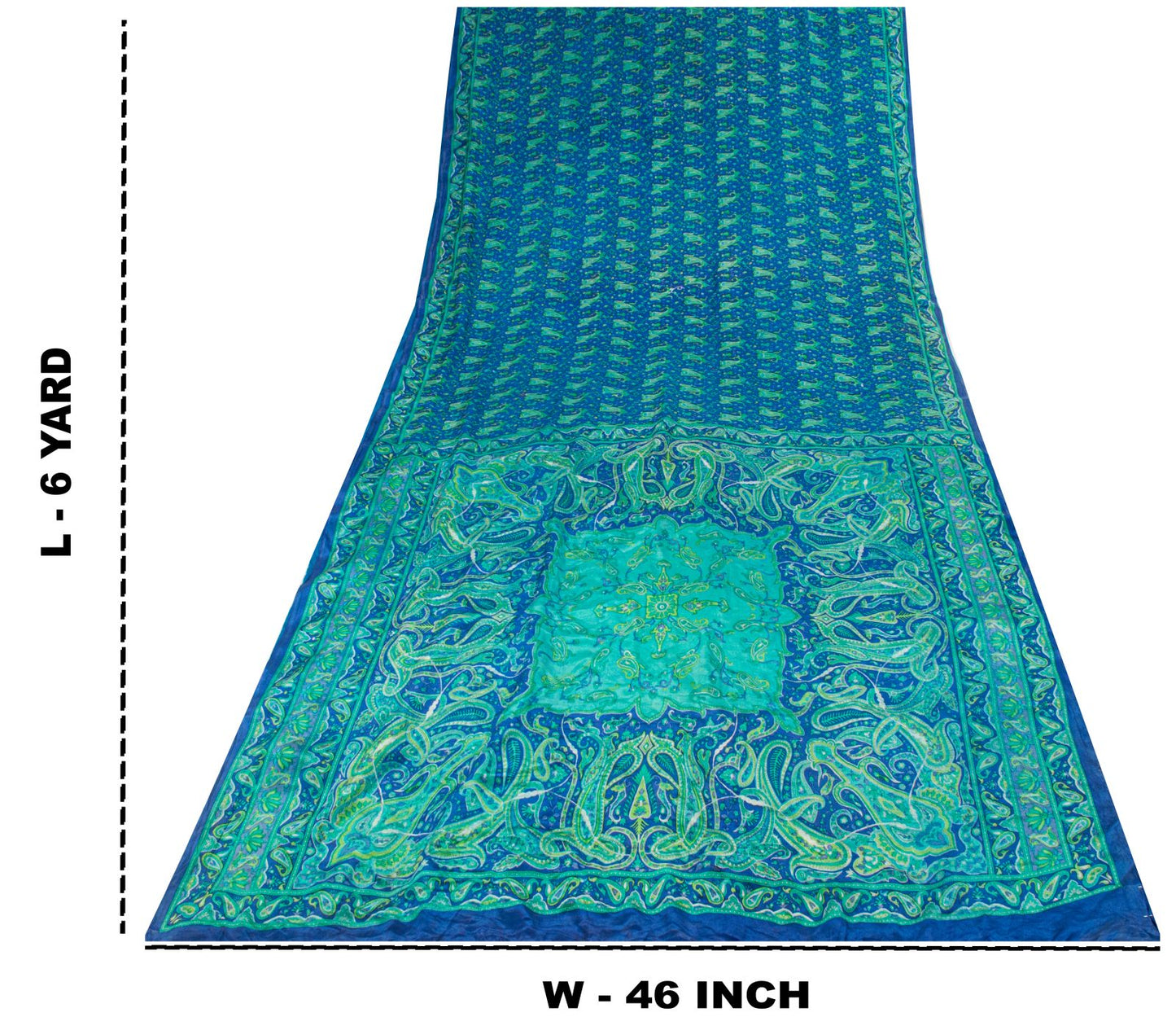 Sanskriti Vintage Saree Blue Pure Crepe Paisley Print Sari 6Yard Craft Fabric