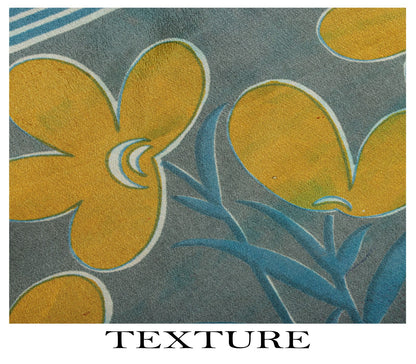 Sanskriti Vintage Saree Blue Pure Crepe Floral Print Sari 5.5+Yard Craft Fabric