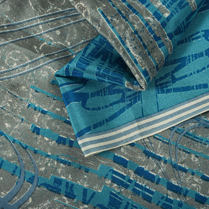 Sanskriti Vintage Saree Blue Pure Crepe Floral Print Sari 5.5+Yard Craft Fabric