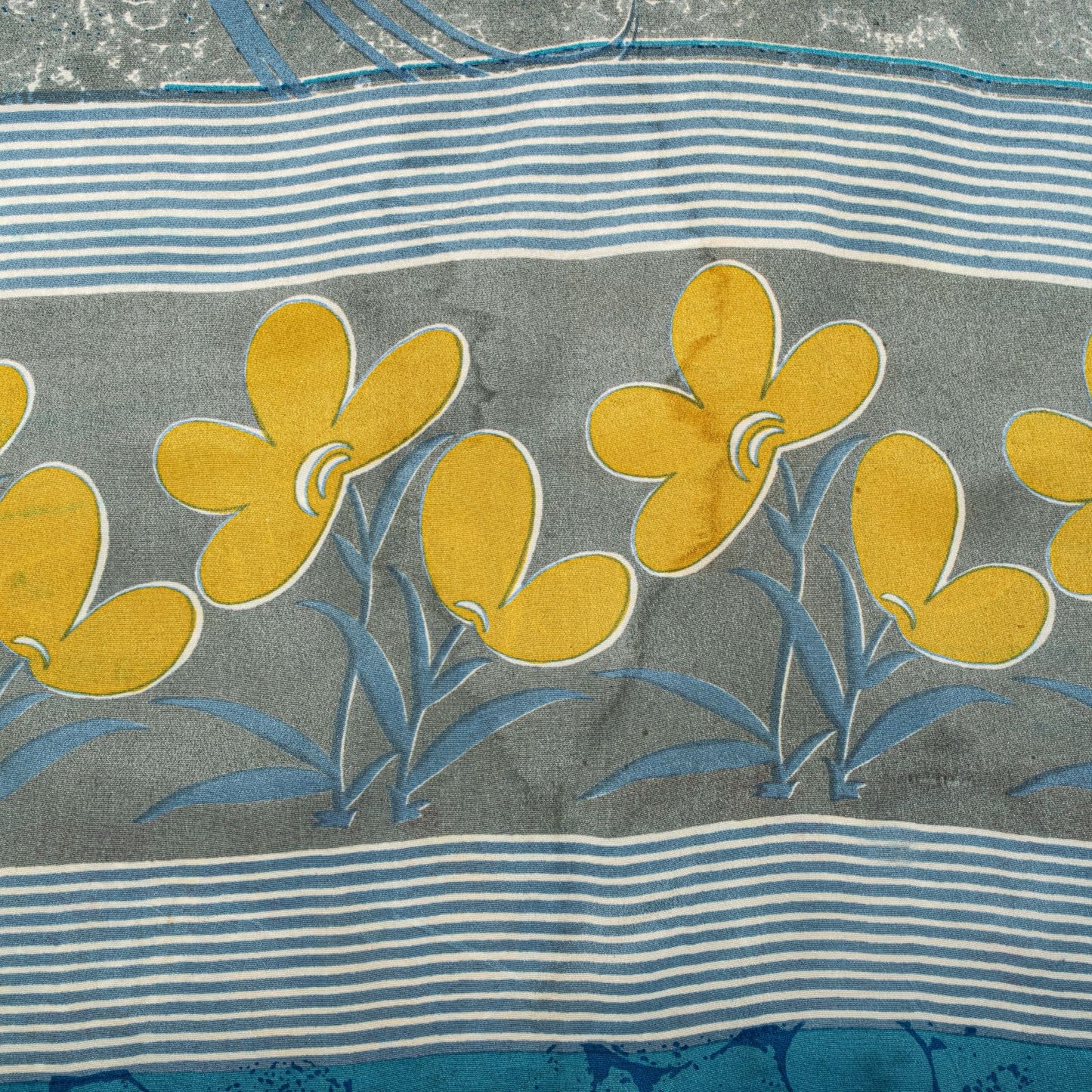 Sanskriti Vintage Saree Blue Pure Crepe Floral Print Sari 5.5+Yard Craft Fabric
