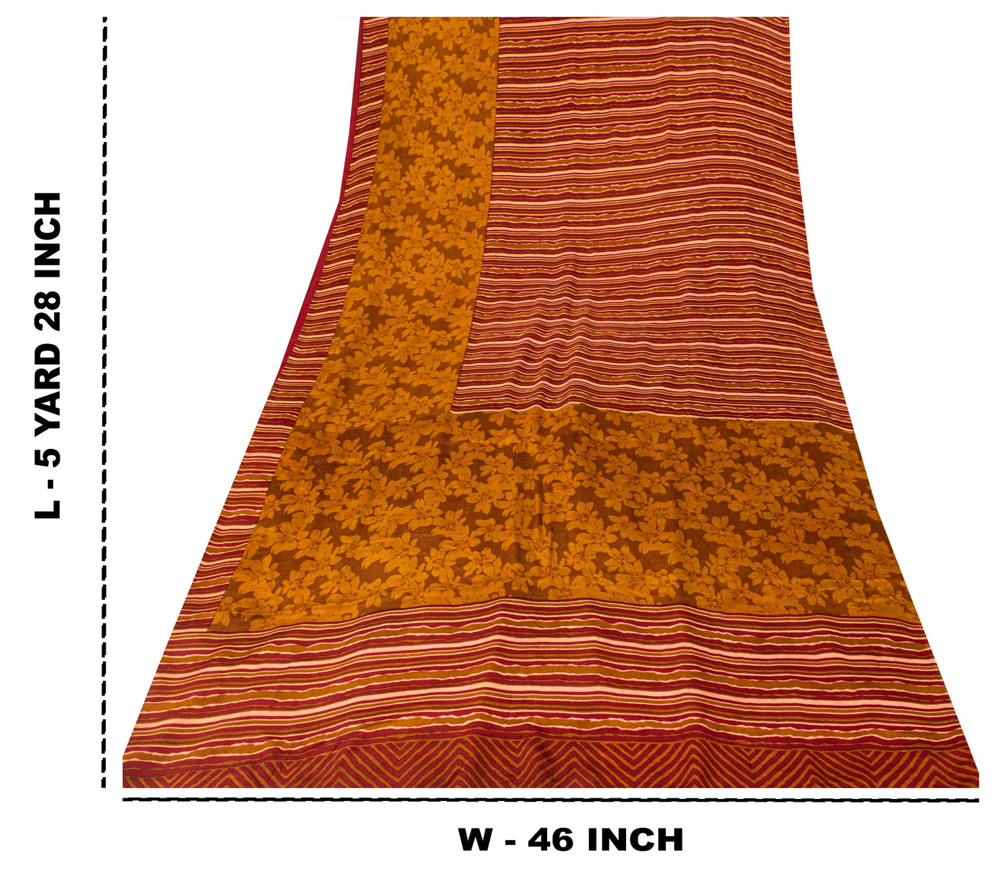 Sanskriti Vintage Brown Sari Soft Pure Crepe Silk Floral Print Saree 5.5Yd Craft