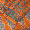 Sanskriti Vintage Orange Sari Soft Pure Crepe Hand Block Printed Saree 6YD Craft