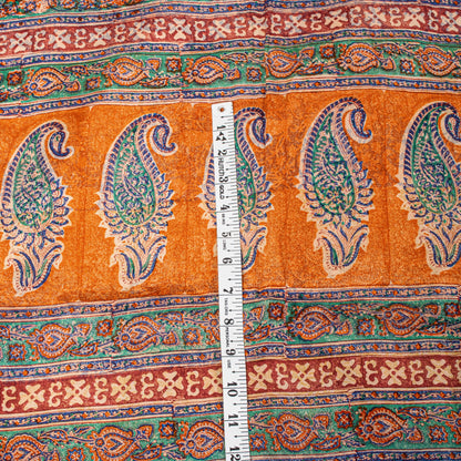 Sanskriti Vintage Orange Sari Soft Pure Crepe Hand Block Printed Saree 6YD Craft