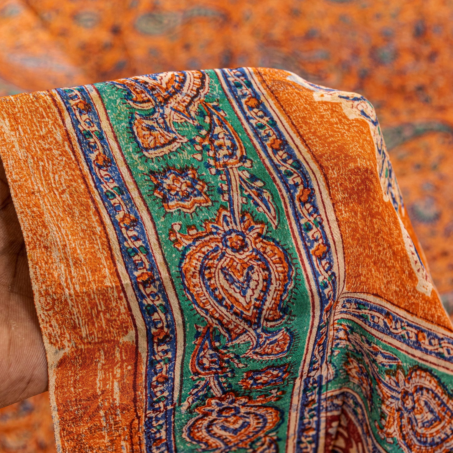 Sanskriti Vintage Orange Sari Soft Pure Crepe Hand Block Printed Saree 6YD Craft
