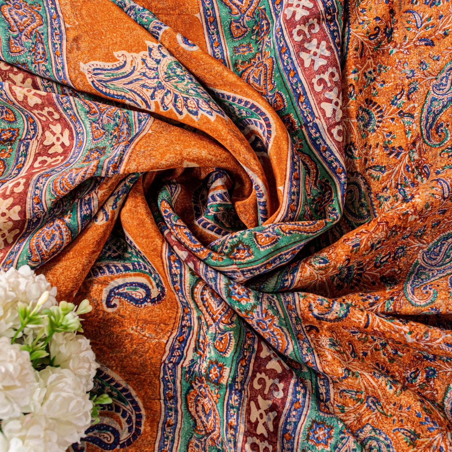 Sanskriti Vintage Orange Sari Soft Pure Crepe Hand Block Printed Saree 6YD Craft