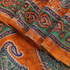 Sanskriti Vintage Orange Sari Soft Pure Crepe Hand Block Printed Saree 6YD Craft