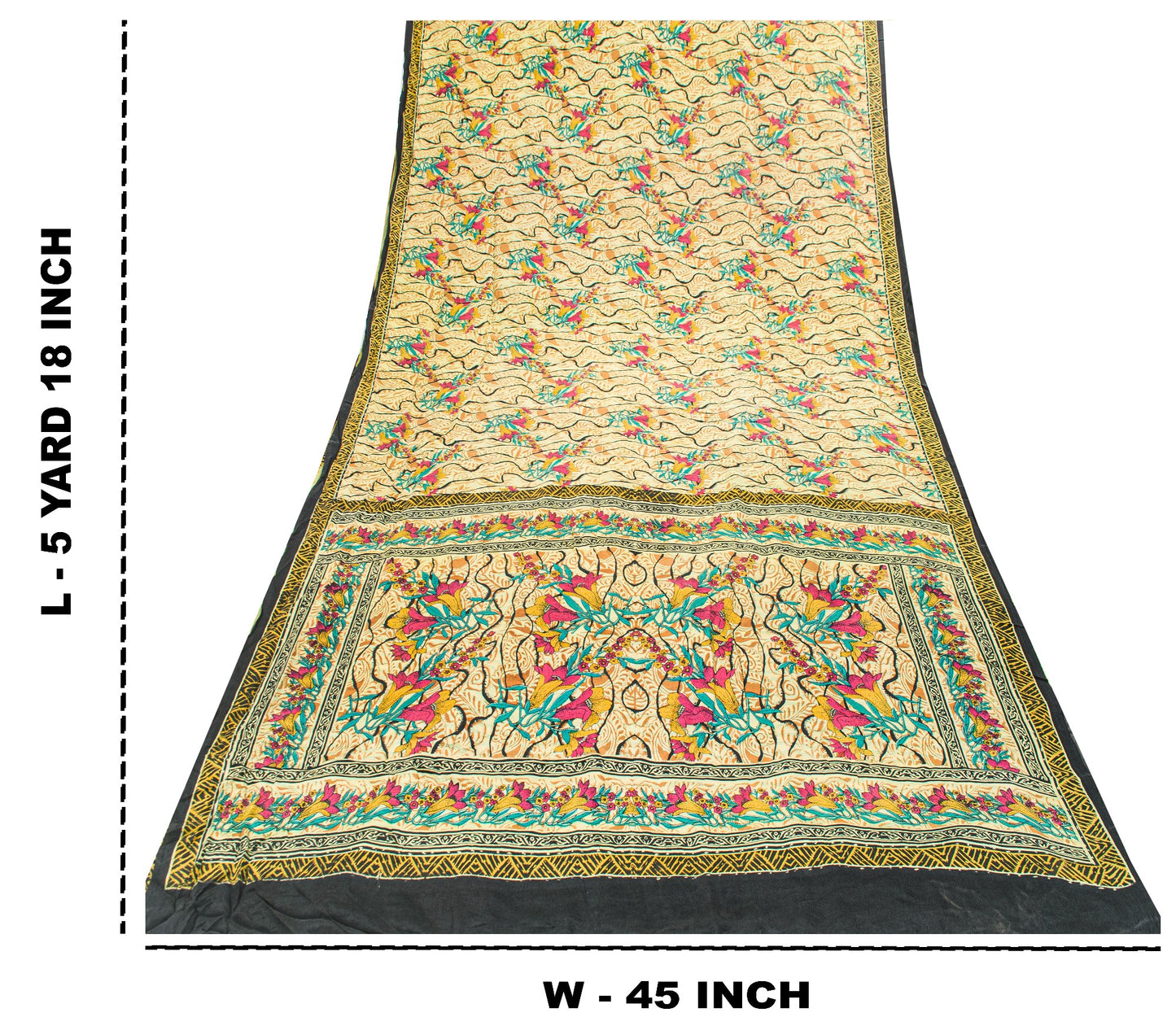 Sanskriti Vintage Beige Sari Soft 100%Pure Crepe Silk Floral Print Saree 5.5Yard