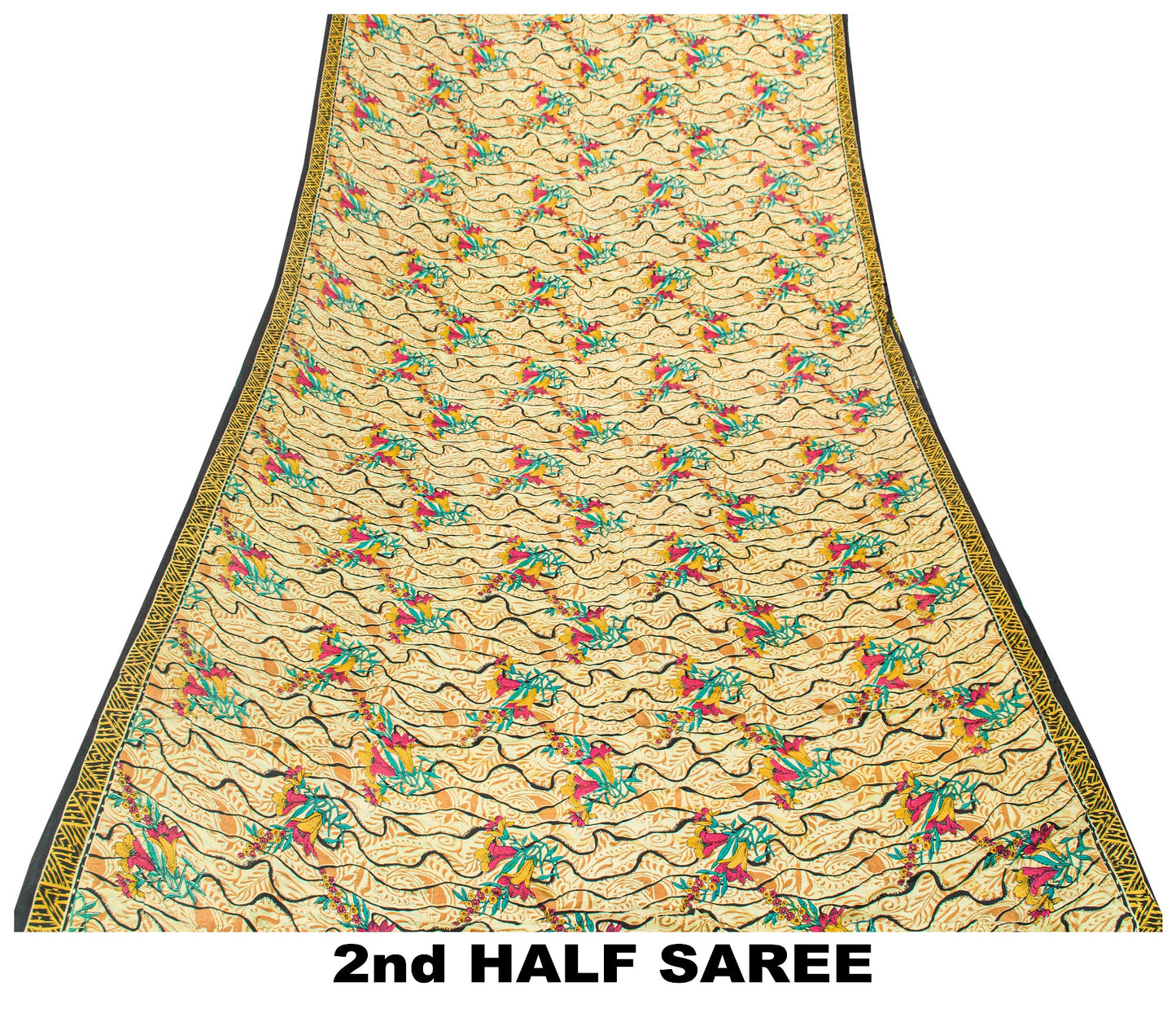 Sanskriti Vintage Beige Sari Soft 100%Pure Crepe Silk Floral Print Saree 5.5Yard
