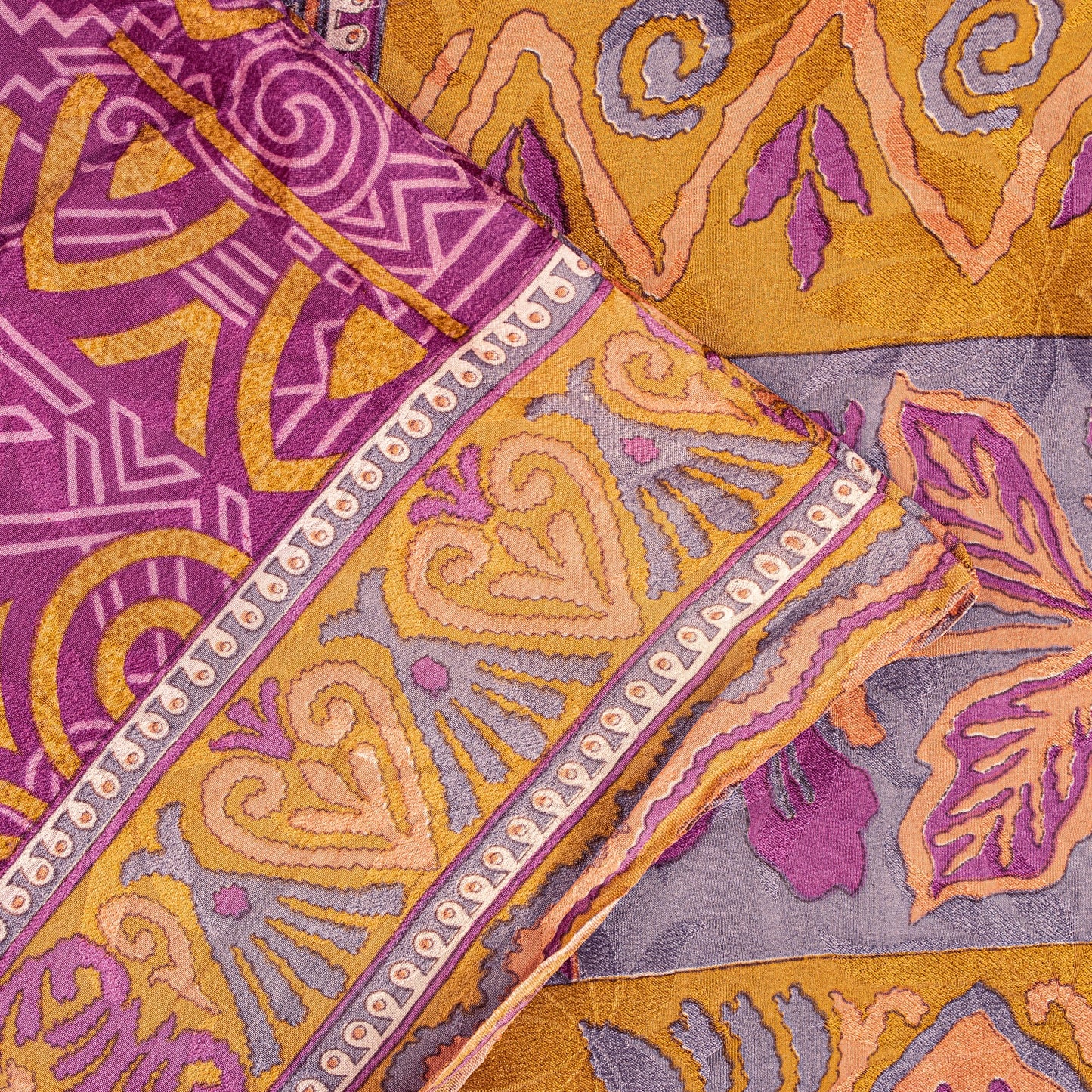 Sanskriti Vintage Purple-Yellow Sari Soft Pure Crepe Abstract Print Saree 5.5Yd