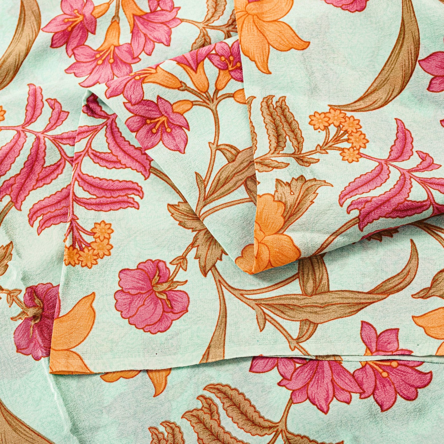 Sanskriti Vintage Ivory Sari Soft Pure Crepe Silk Floral Print Saree 5.5Yd Craft