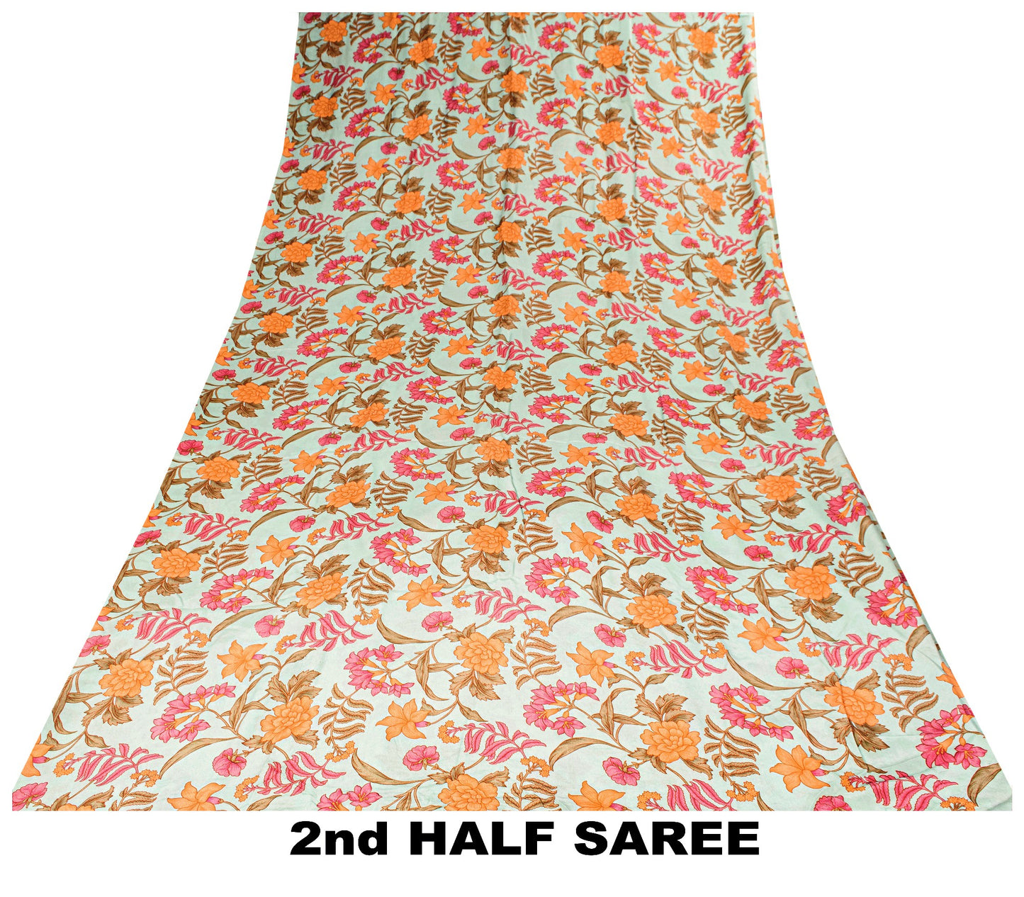 Sanskriti Vintage Ivory Sari Soft Pure Crepe Silk Floral Print Saree 5.5Yd Craft