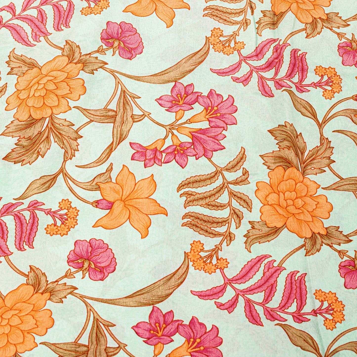 Sanskriti Vintage Ivory Sari Soft Pure Crepe Silk Floral Print Saree 5.5Yd Craft