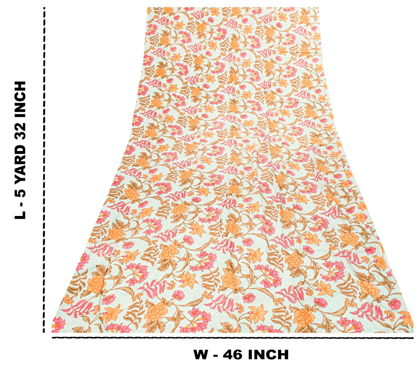 Sanskriti Vintage Ivory Sari Soft Pure Crepe Silk Floral Print Saree 5.5Yd Craft