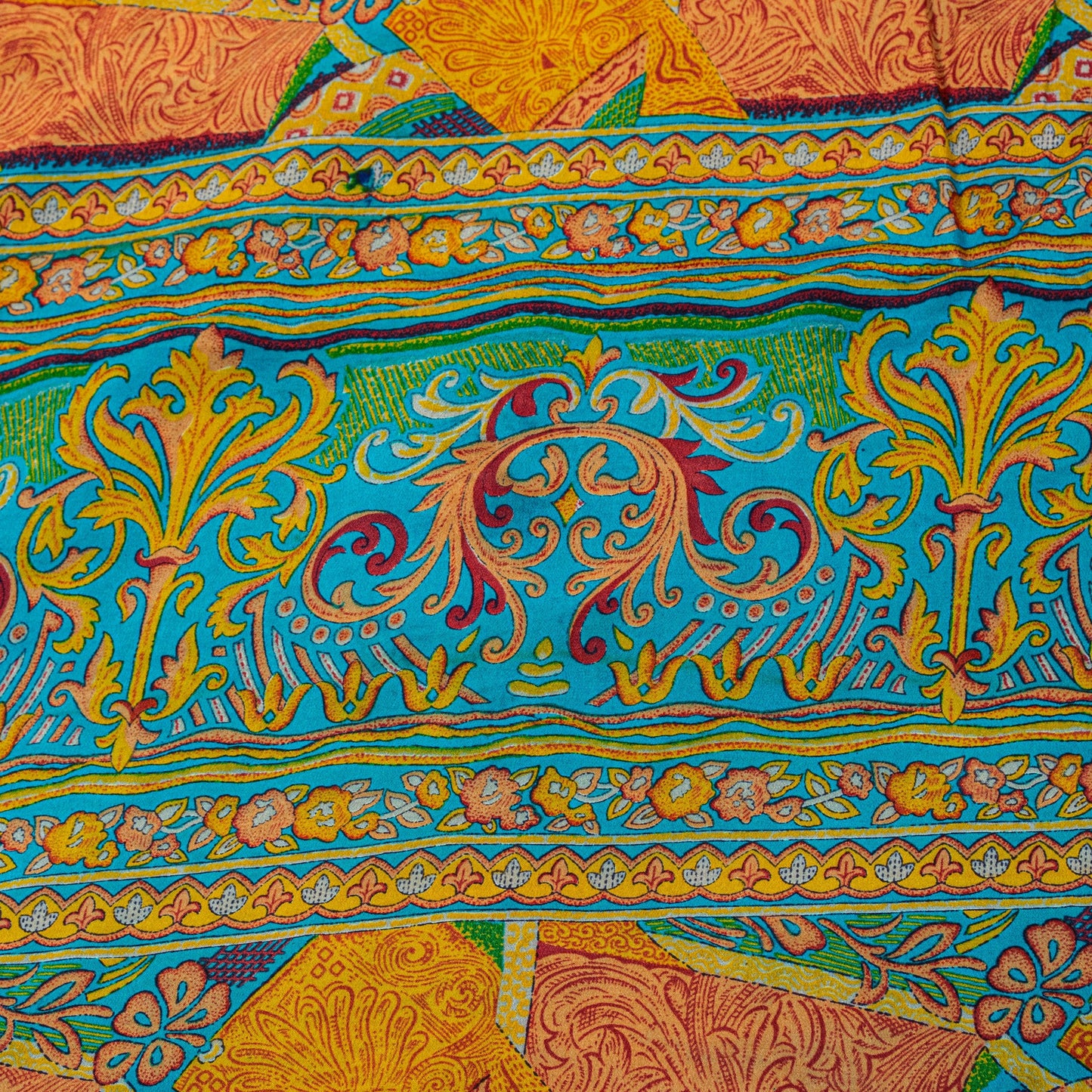 Sanskriti Vintage Blue-Orange Sari Soft Pure Crepe Silk Floral Print Saree 6 Yd