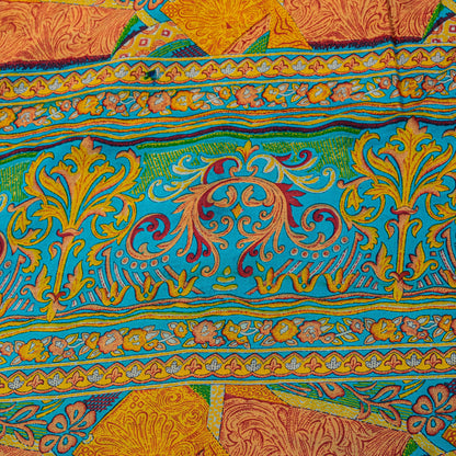 Sanskriti Vintage Blue-Orange Sari Soft Pure Crepe Silk Floral Print Saree 6 Yd