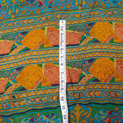 Sanskriti Vintage Blue-Orange Sari Soft Pure Crepe Silk Floral Print Saree 6 Yd