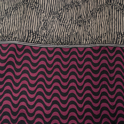 Sanskriti Vintage Purple Sari Soft Pure Crepe Floral Print Saree 5.5Yd Fabric