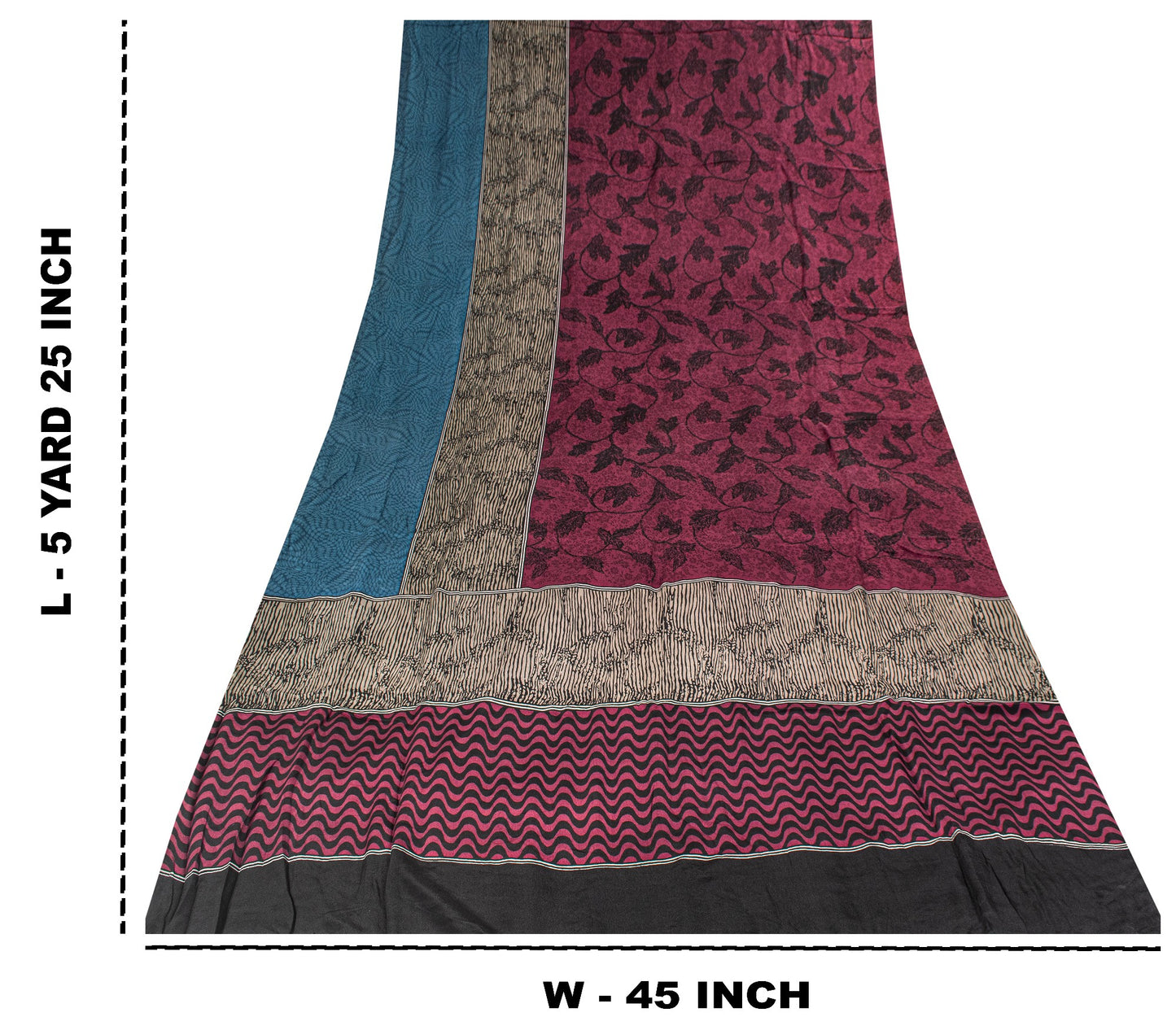 Sanskriti Vintage Purple Sari Soft Pure Crepe Floral Print Saree 5.5Yd Fabric