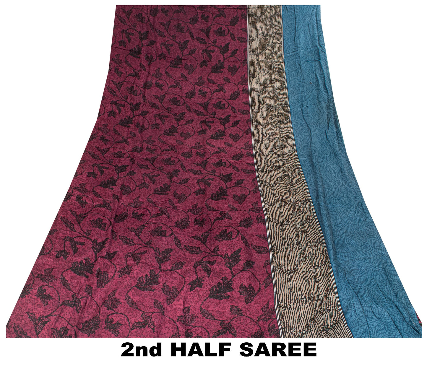Sanskriti Vintage Purple Sari Soft Pure Crepe Floral Print Saree 5.5Yd Fabric