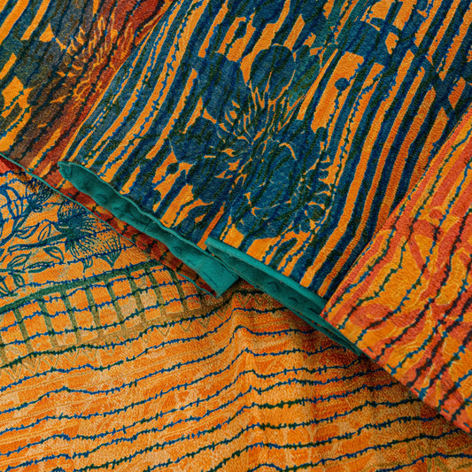 Sanskriti Vintage Multicolor Sari Soft Pure Crepe Silk Floral Print Saree 5.5YD