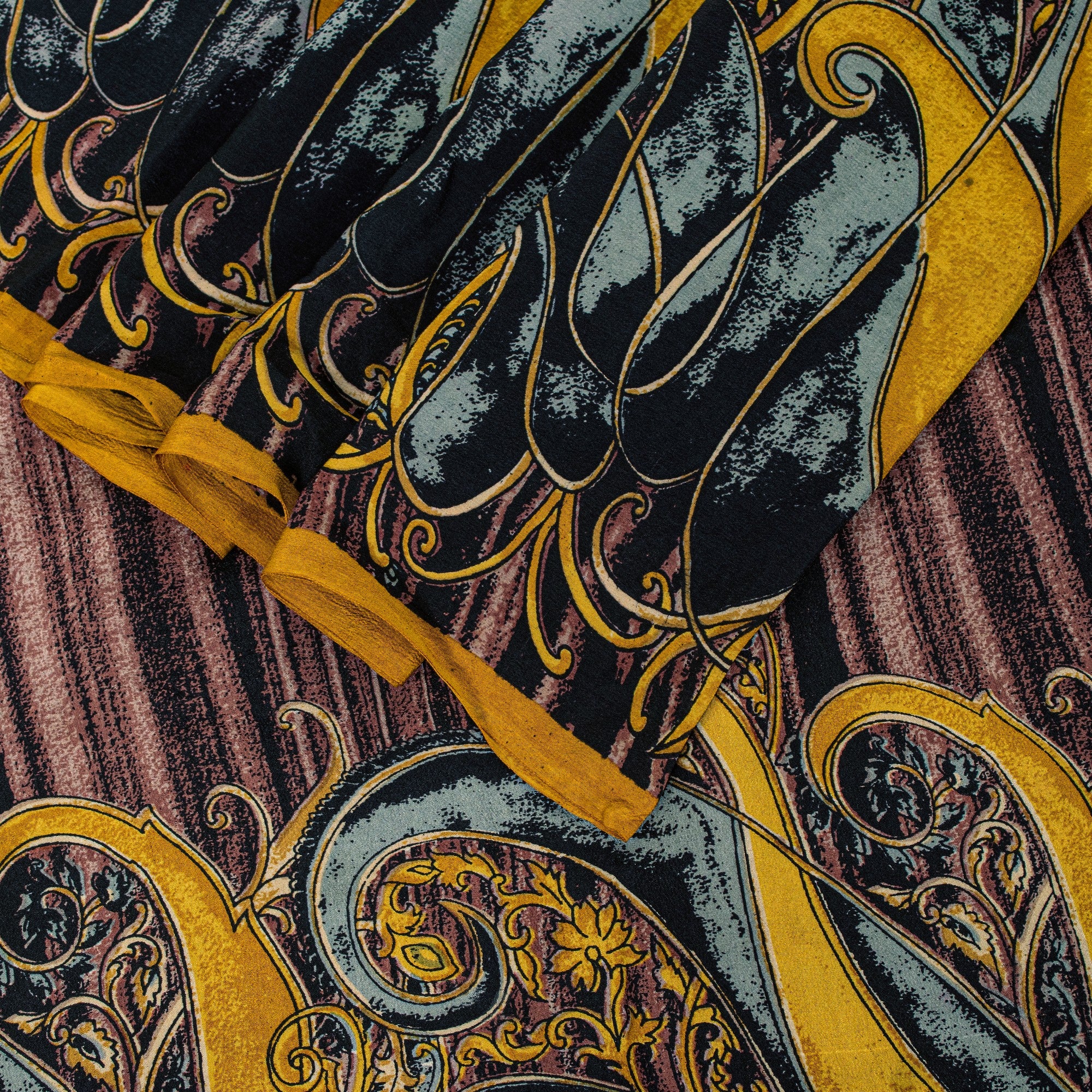 Sanskriti Vintage Purple Sari Soft Pure Crepe Silk Paisley Printed Saree 5.5 Yd