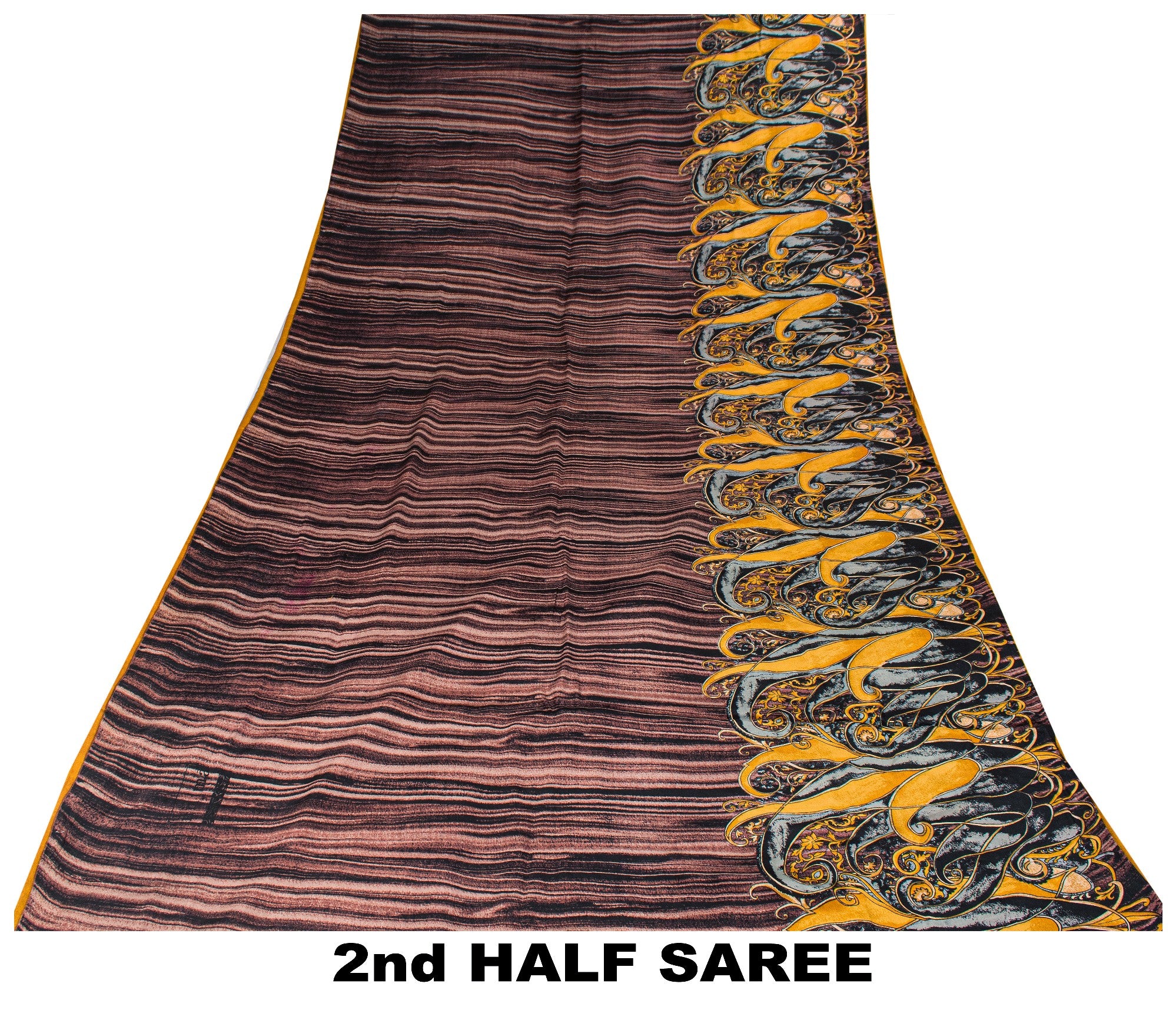 Sanskriti Vintage Purple Sari Soft Pure Crepe Silk Paisley Printed Saree 5.5 Yd