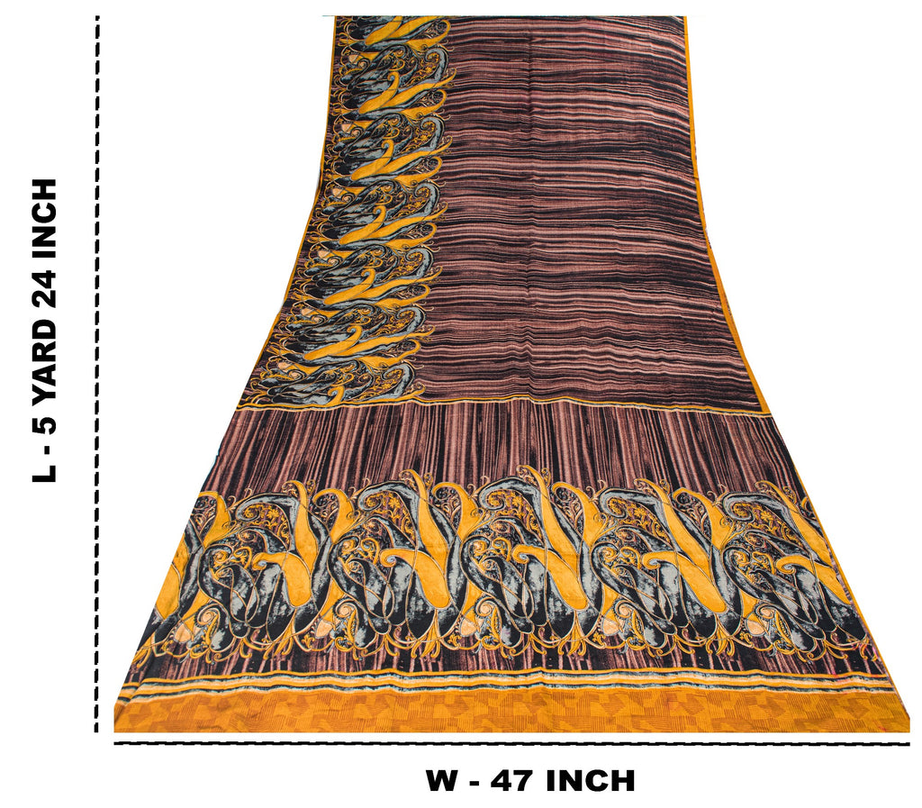 Sanskriti Vintage Purple Sari Soft Pure Crepe Silk Paisley Printed Saree 5.5 Yd