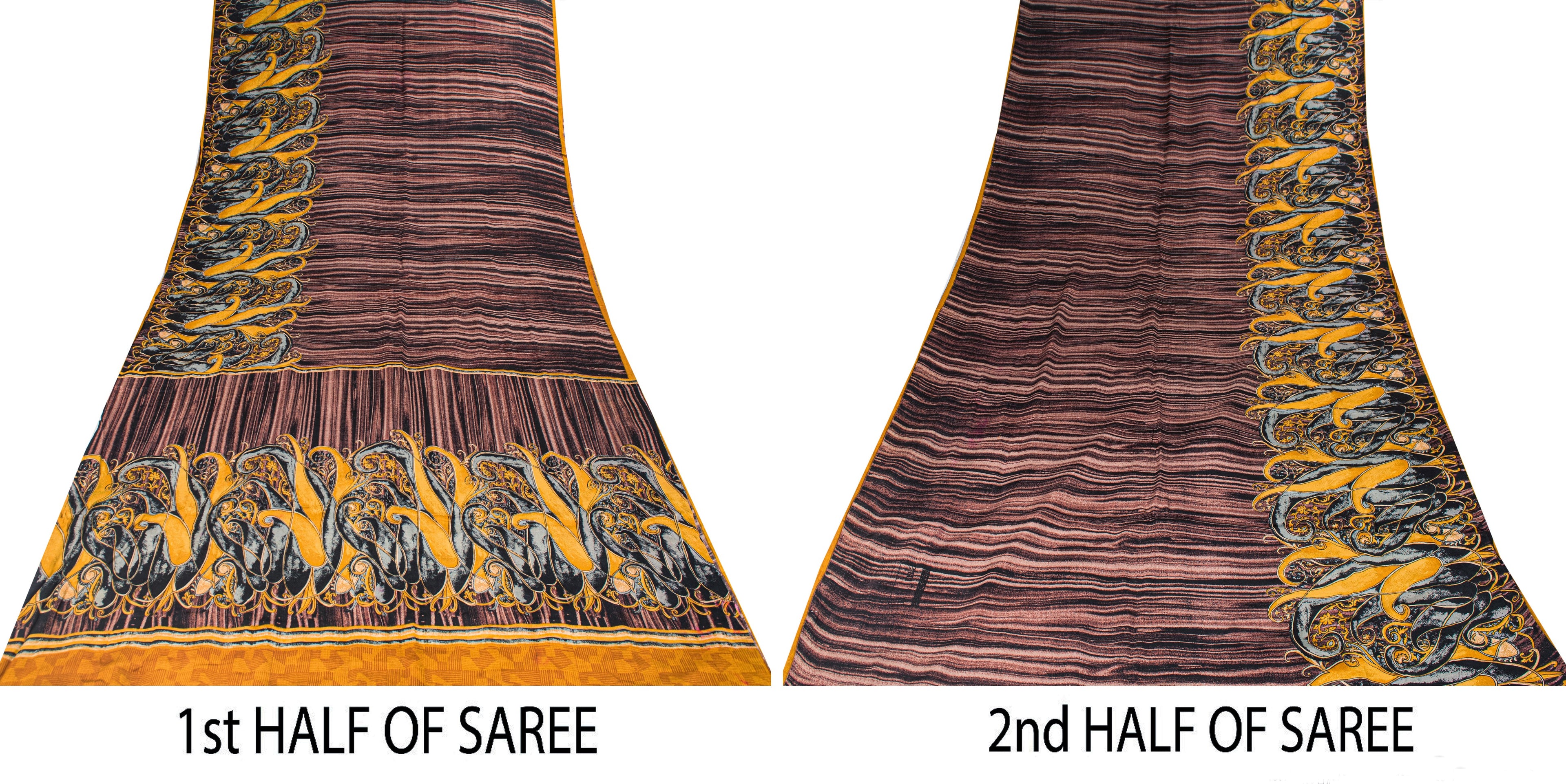 Sanskriti Vintage Purple Sari Soft Pure Crepe Silk Paisley Printed Saree 5.5 Yd