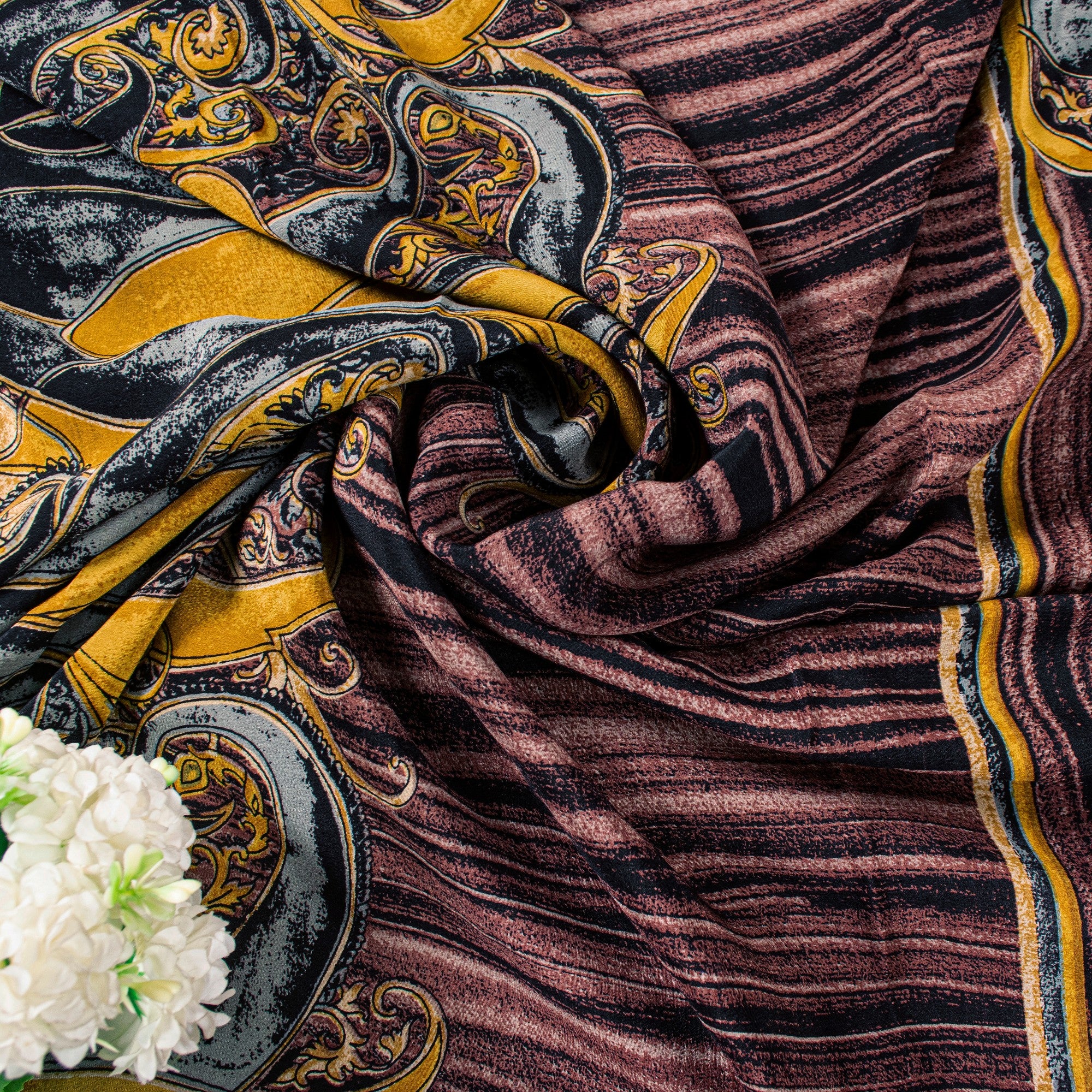 Sanskriti Vintage Purple Sari Soft Pure Crepe Silk Paisley Printed Saree 5.5 Yd