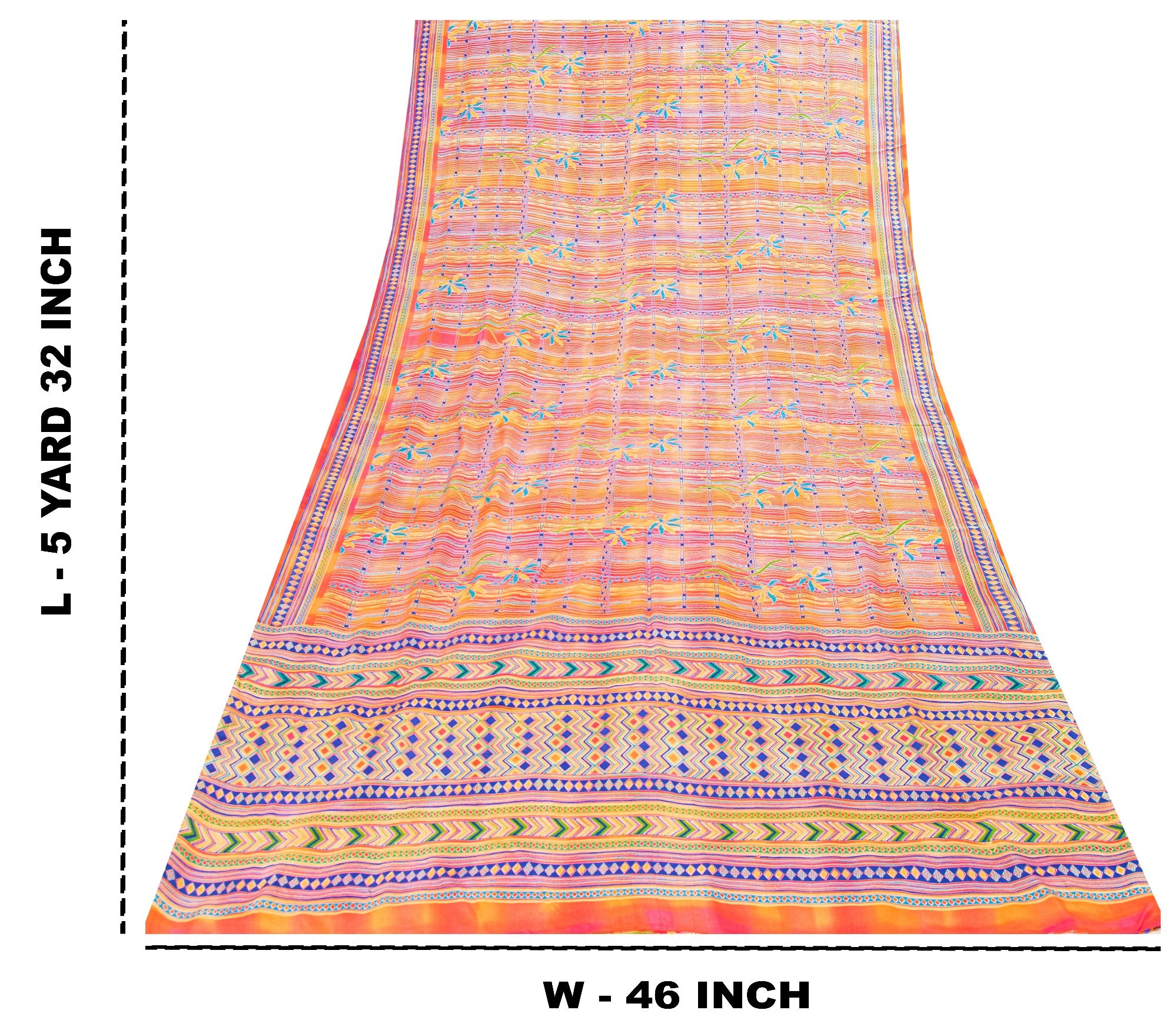 Sanskriti Vintage Multicolor Sari Soft Pure Crepe Geometric Printed Saree 5.5 Yd