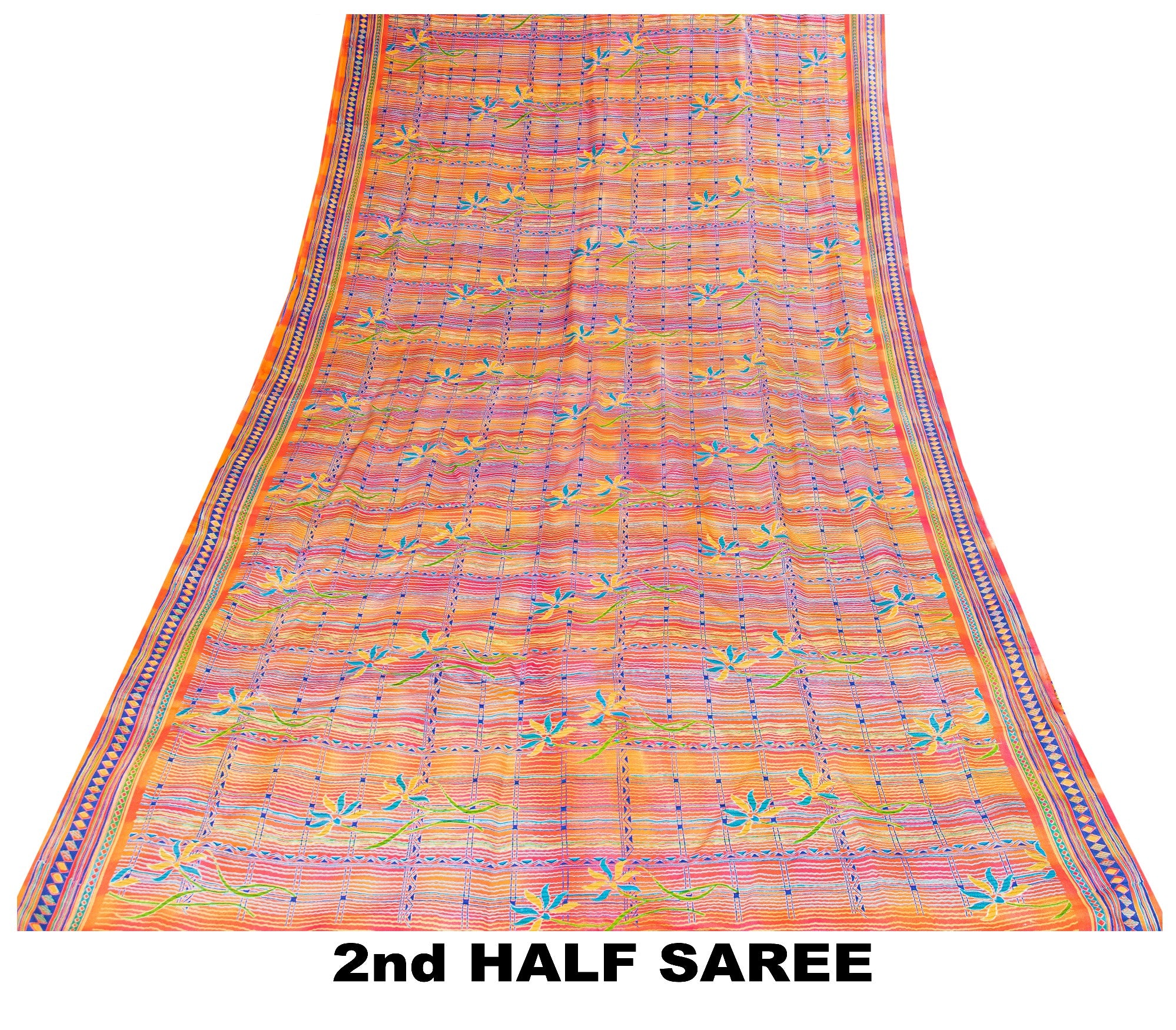 Sanskriti Vintage Multicolor Sari Soft Pure Crepe Geometric Printed Saree 5.5 Yd
