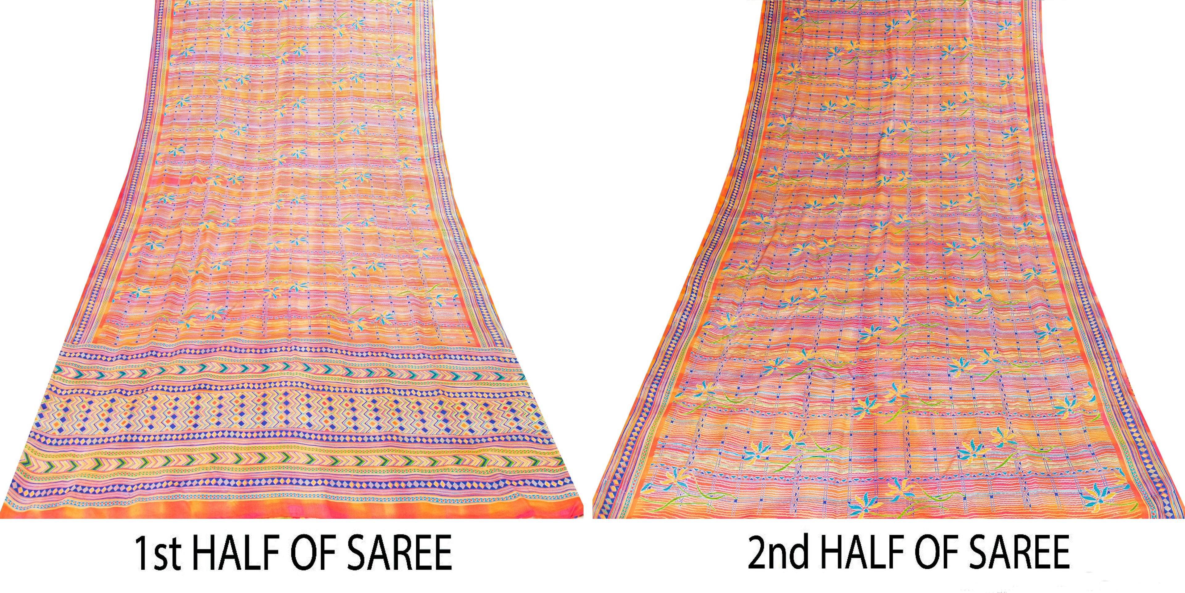 Sanskriti Vintage Multicolor Sari Soft Pure Crepe Geometric Printed Saree 5.5 Yd