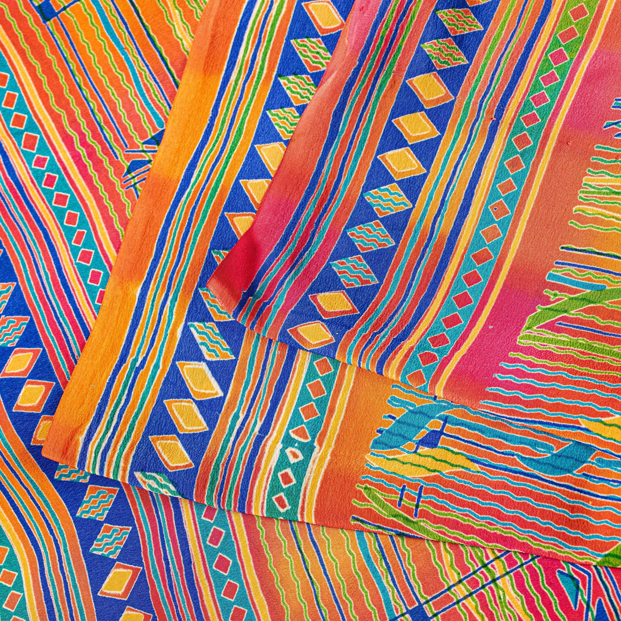 Sanskriti Vintage Multicolor Sari Soft Pure Crepe Geometric Printed Saree 5.5 Yd