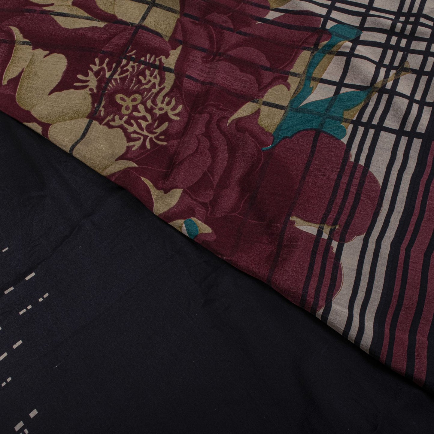 Sanskriti Vintage Saree Black Pure Crepe Digital Print Sari 5.5Yard Craft Fabric