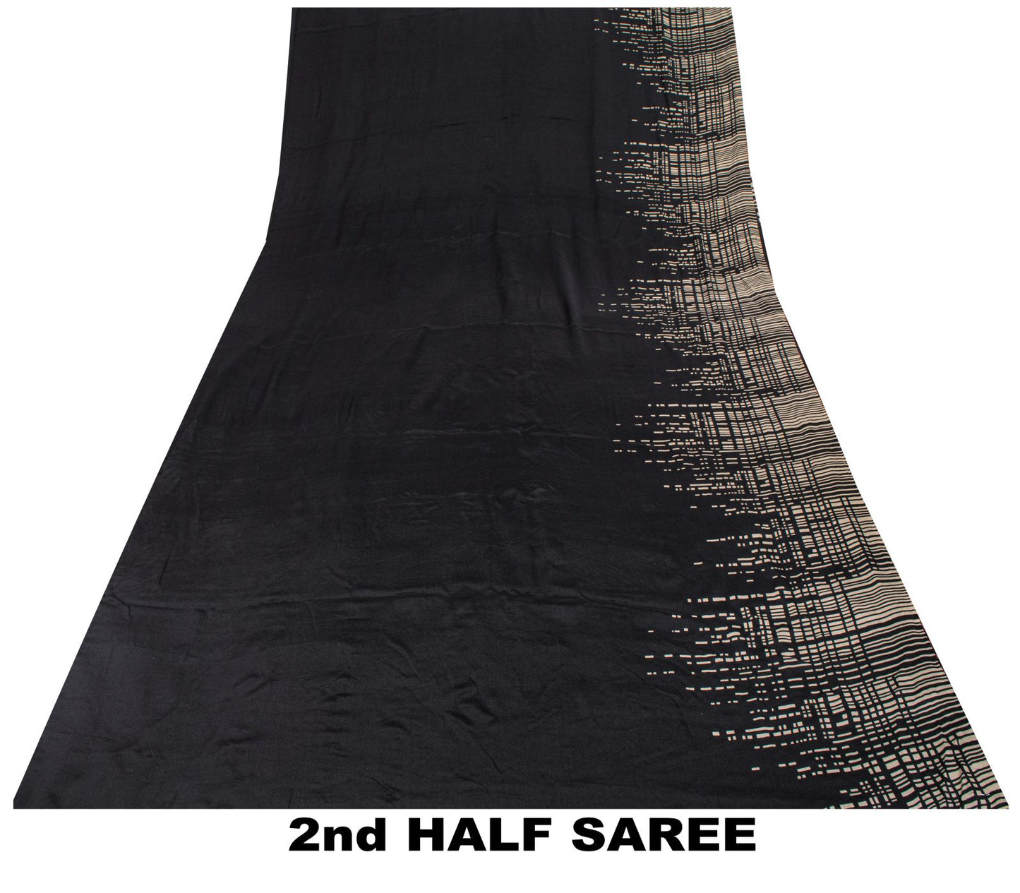 Sanskriti Vintage Saree Black Pure Crepe Digital Print Sari 5.5Yard Craft Fabric