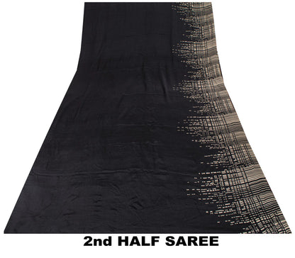 Sanskriti Vintage Saree Black Pure Crepe Digital Print Sari 5.5Yard Craft Fabric