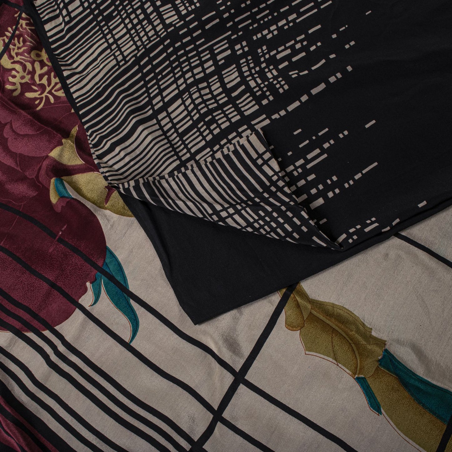 Sanskriti Vintage Saree Black Pure Crepe Digital Print Sari 5.5Yard Craft Fabric