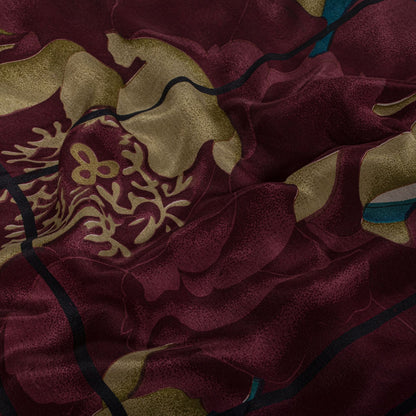 Sanskriti Vintage Saree Black Pure Crepe Digital Print Sari 5.5Yard Craft Fabric