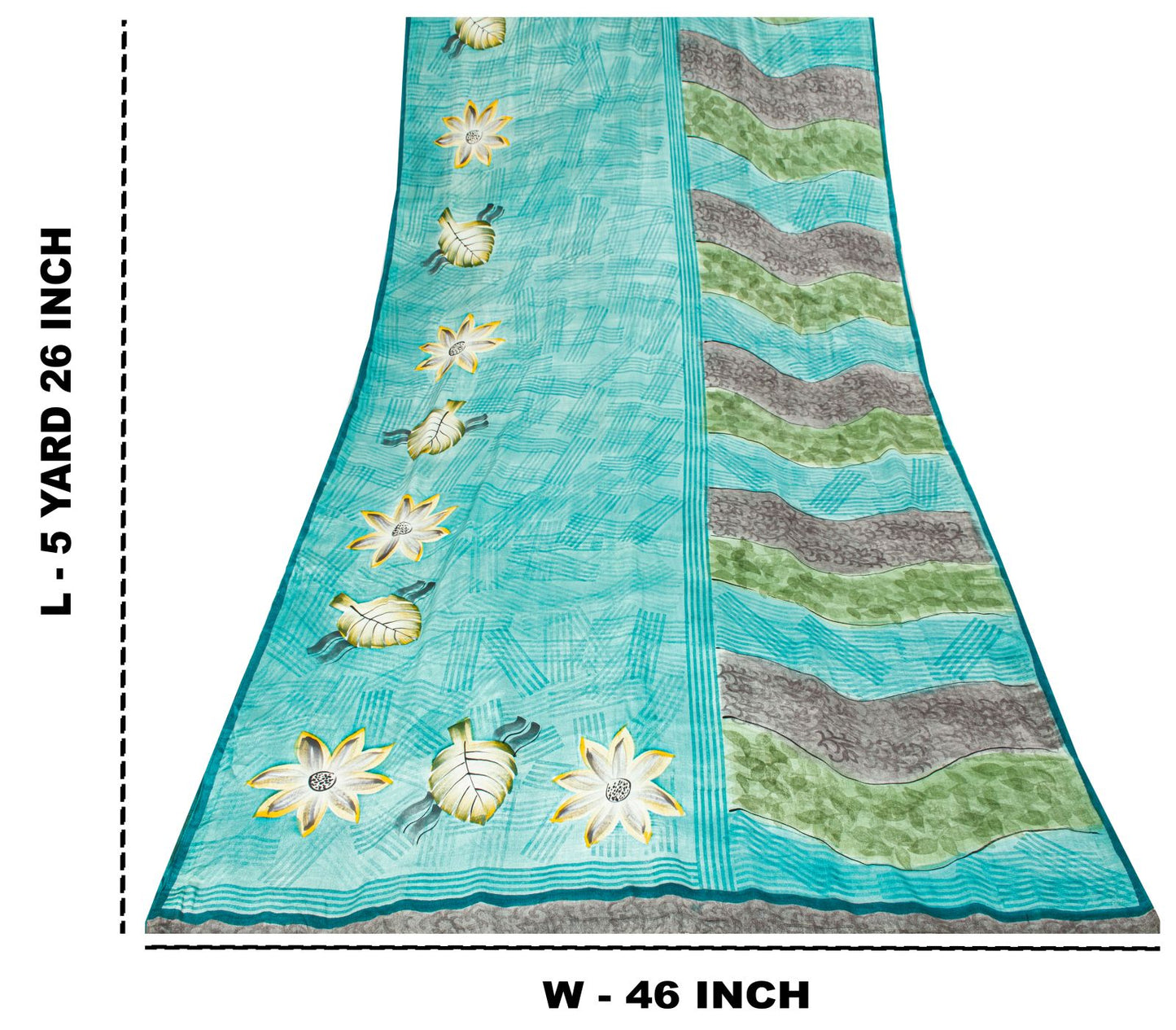 Sanskriti Vintage Saree Blue 100% Pure Crepe Floral Print Sari 5.5+Yard Fabric