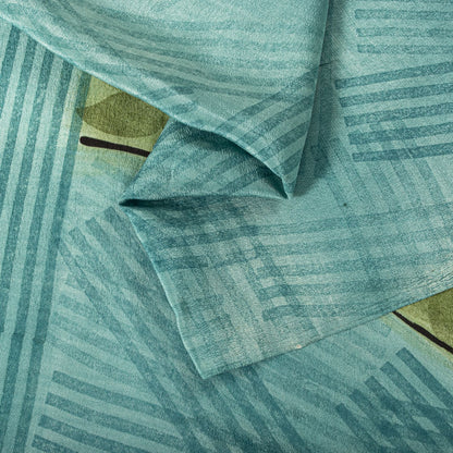 Sanskriti Vintage Saree Blue 100% Pure Crepe Floral Print Sari 5.5+Yard Fabric