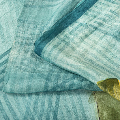 Sanskriti Vintage Saree Blue 100% Pure Crepe Floral Print Sari 5.5+Yard Fabric