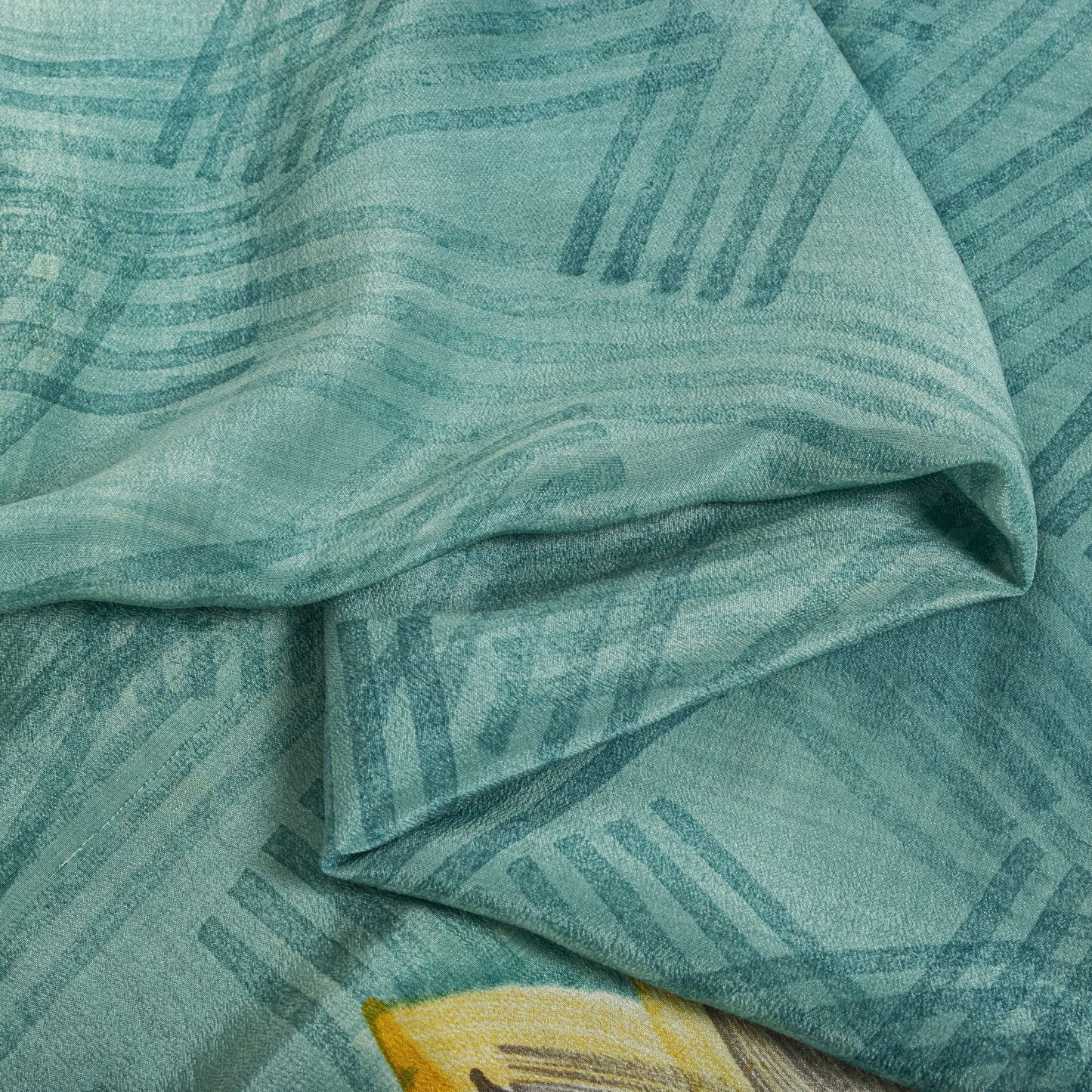 Sanskriti Vintage Saree Blue 100% Pure Crepe Floral Print Sari 5.5+Yard Fabric