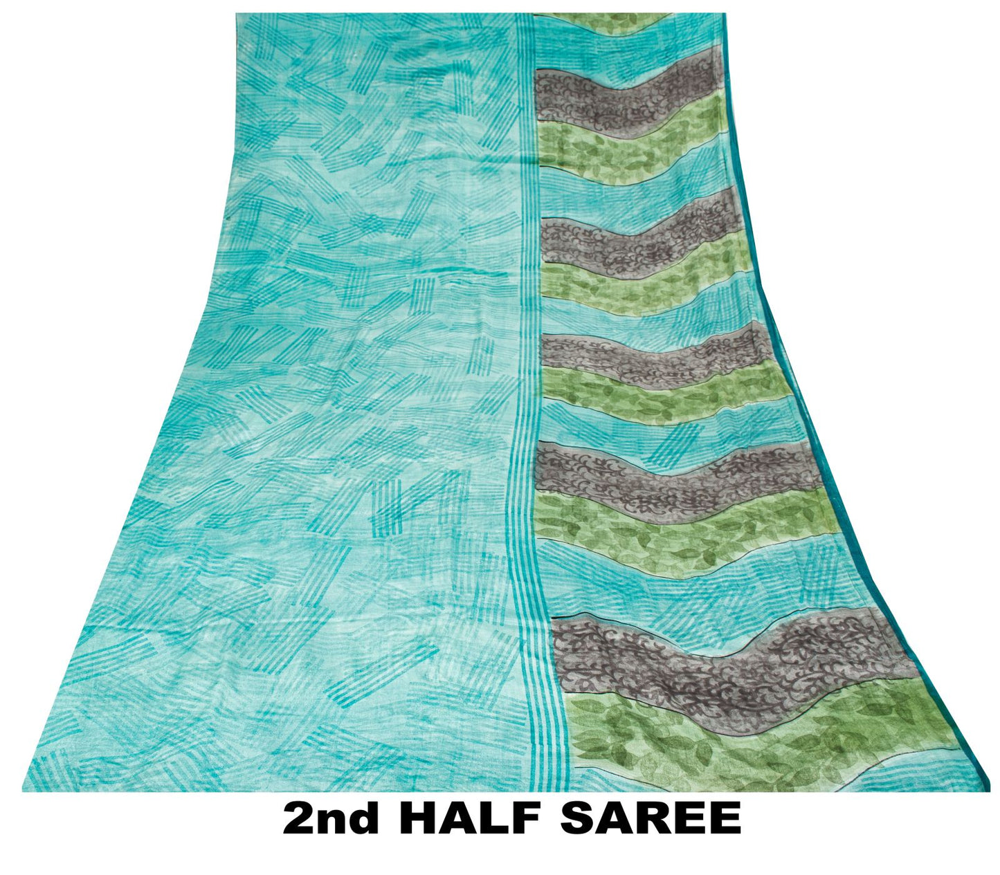 Sanskriti Vintage Saree Blue 100% Pure Crepe Floral Print Sari 5.5+Yard Fabric