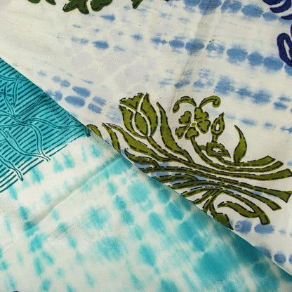 Sanskriti Vintage Saree Blue Pure Crepe Dye-Floral Printed Sari 5.5+Yard Fabric
